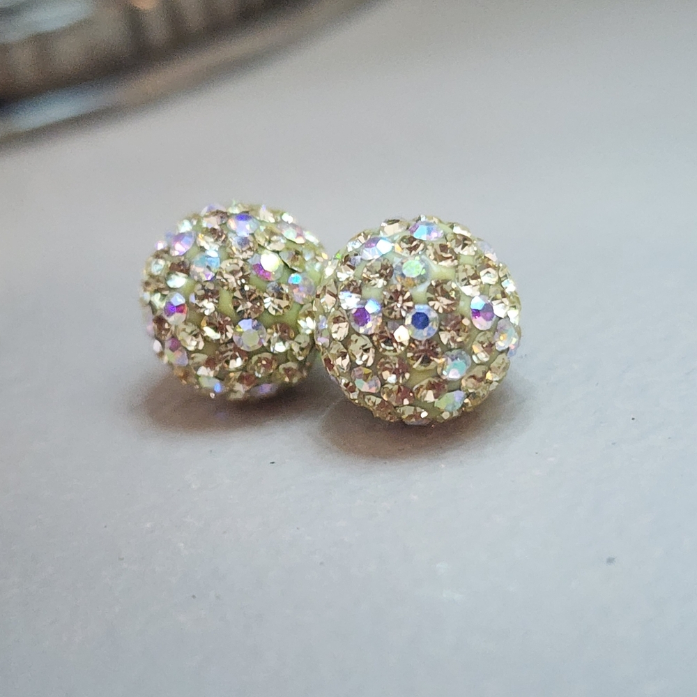 Soft Yellow AB Crystal Ball Earrings (10mm) - Picture 2 of 6